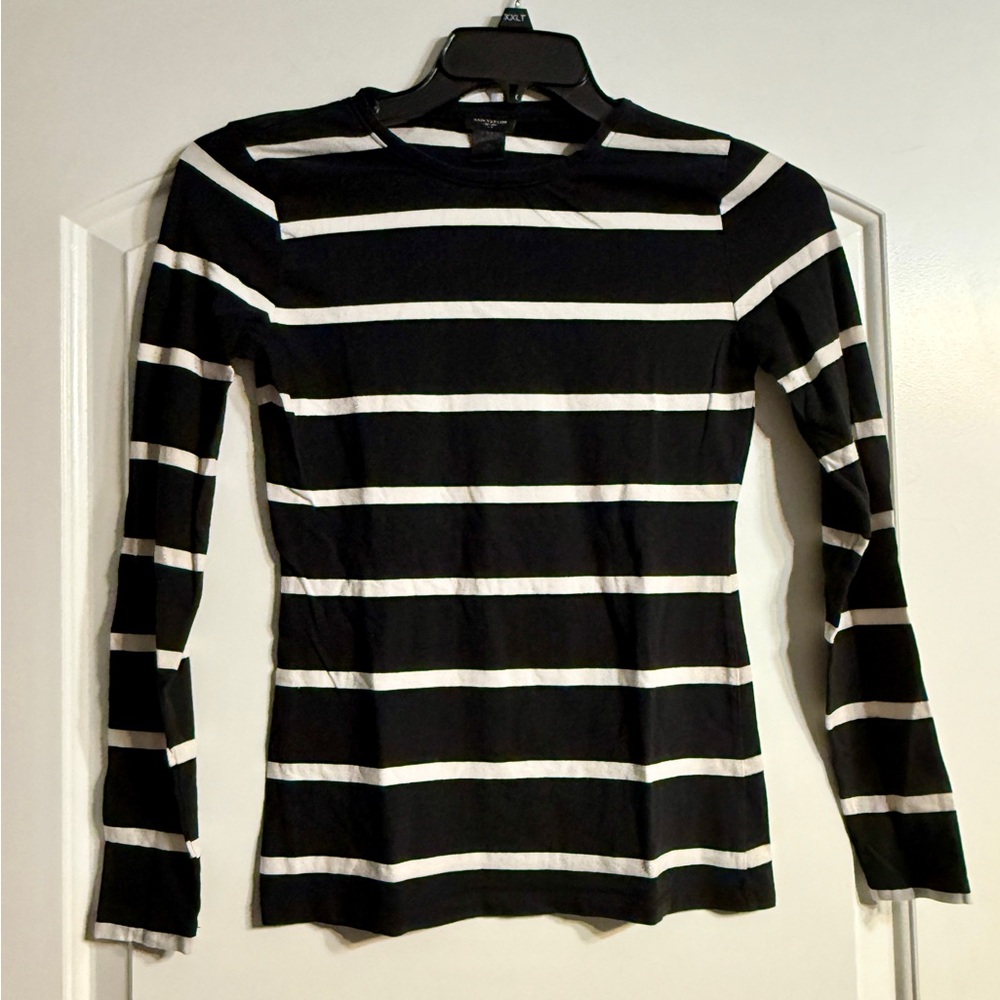 Ann Taylor Black and White‎ Striped Long Sleeve Top